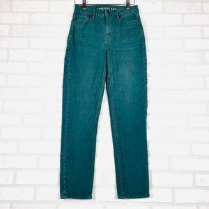 American Eagle Teal Green Corduroy Mom Straight Jean High Waisted Pants Size 0